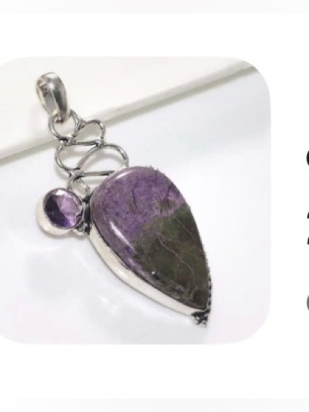 Beautiful, 2 inch, Long Purpurite and Amethyst pendant on a silver chain.